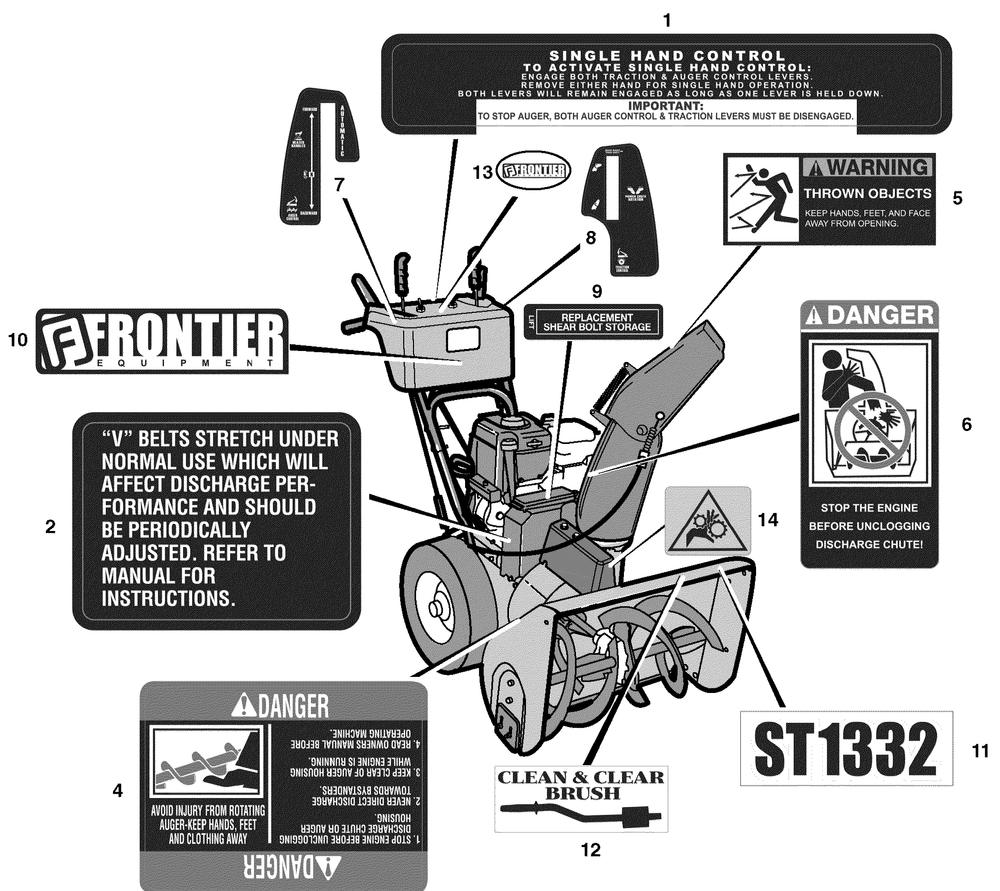 Decals Diagram and Parts List for 632130X16B 2004 Briggs and Stratton Snow Blower